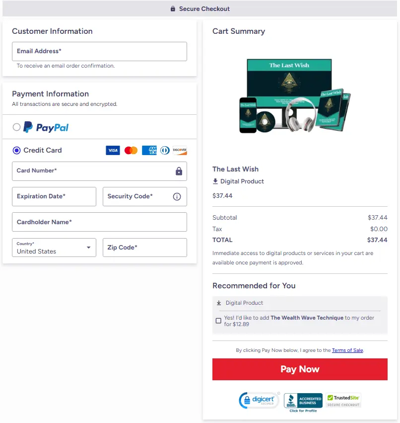 The Last Wish Checkout Page